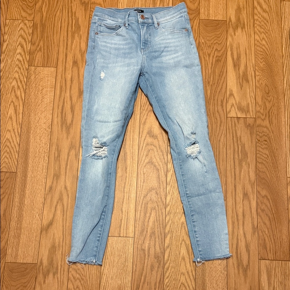 Express Skinny Mid Rise Light Blue Distressed Women Jeans Size 4